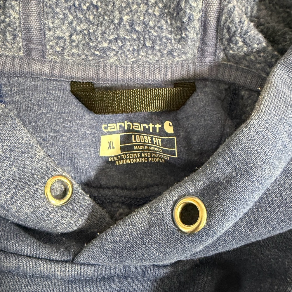 Carhartt Men's Slate Blue Crewneck Sweatshirt with Yellow Sleeve Logo - Picture 3 of 3